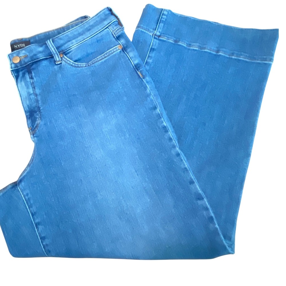 NYDJ Teresa Wide‎ Leg Jeans Blue Paradise Lift Tuck Denim MPCDKA9024 Womens 12